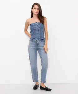 calça jeans mom fit cintura super alta azul 38