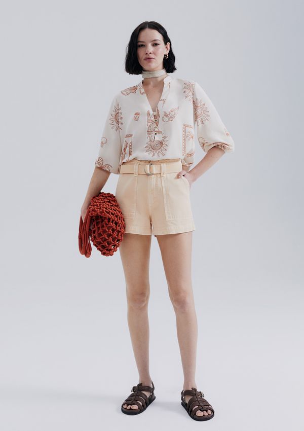Shorts Feminino Em Sarja Com Cinto - Laranja 046