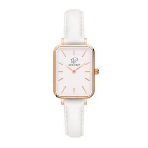 Relógio de Pulso Feminino Quadrado Pulseira Branca New Port
