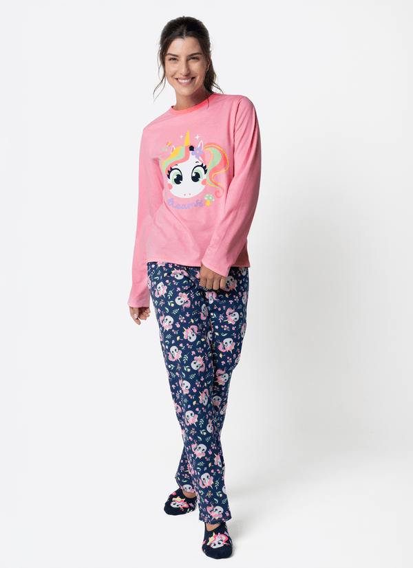 Pijama Manga Longa Feminino Unicórnio Encantado P