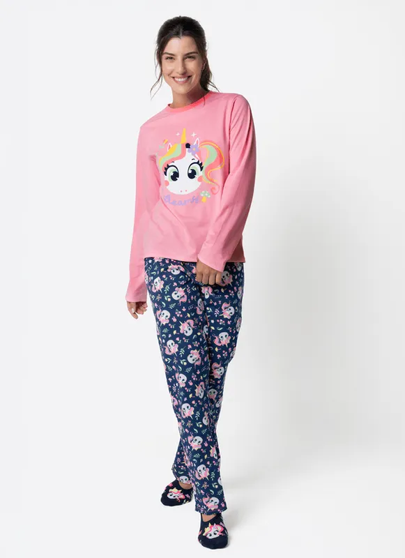 Pijama Manga Longa Feminino Unicórnio Encantado P