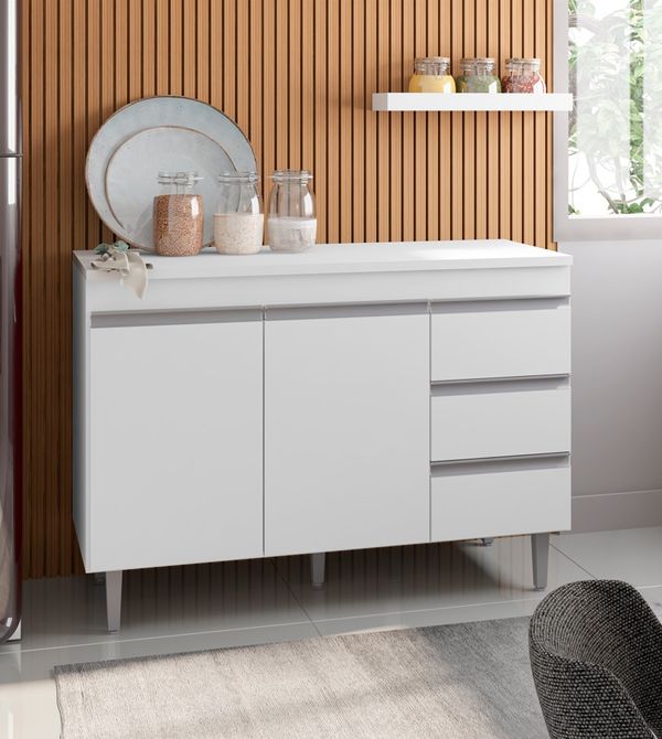 Balcão Cozinha com Tampo 120cm 3 Gavetas Leticia A01 - D'Rossi Cinza