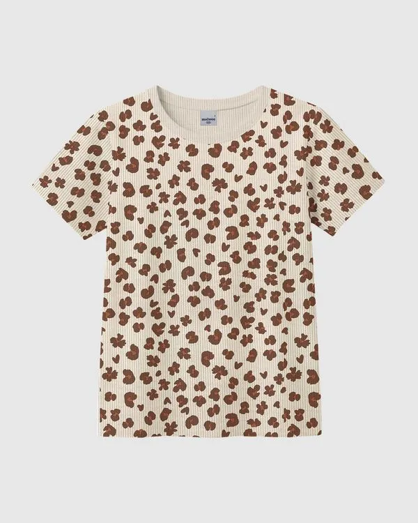 Blusa Infantil Menina Estampa Animal Print Manga Curta Em Ribana Malwee Kids Off White - 14
