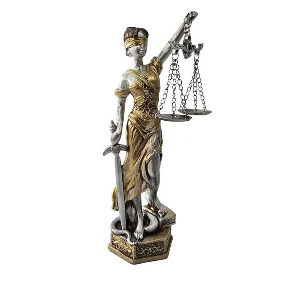 Estátua Decorativa Deusa Dama da Justiça 23cm em Resina com Pratos em Metal Dourado Mabruk Estátua Deusa Dama da Justiça 23cm em Resina Decorativa Dourado Mabruk