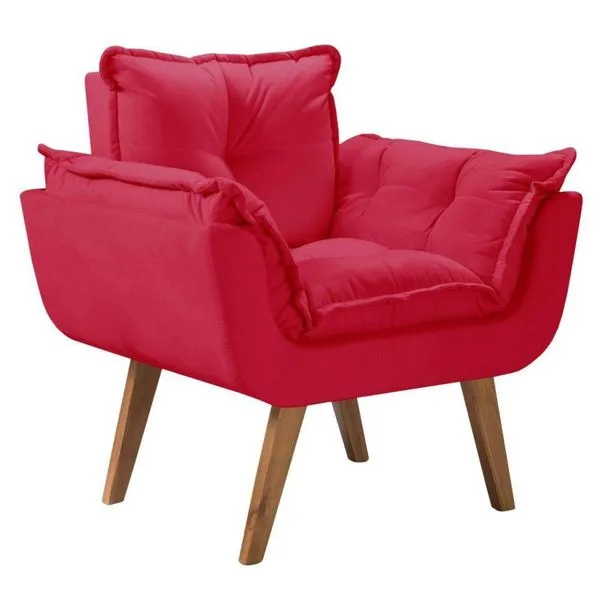 Poltrona Opala Pé Palito Tecido Vermelho