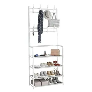 Arara Multifuncional com Cabideiro e Sapateira em Metal e Plástico Reforçado 26cm Branco Yeet Arara Multifuncional com Cabideiro e Sapateira em Metal Branco Yeet