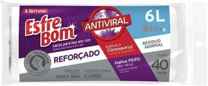 Saco Para Lixo Esfrebom Bettanin Antiviral Super Resistente Reforçado 6L Pacote com 40 Sacos