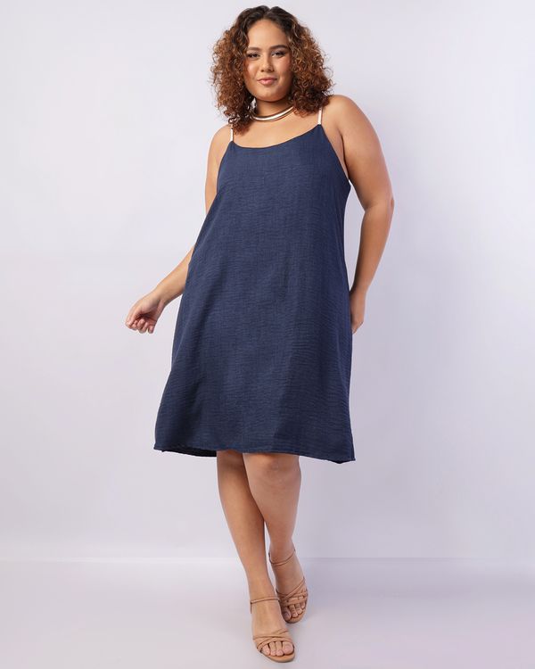 Vestido Plus Size Feminino Curto Alcinha Cordão Azul G3