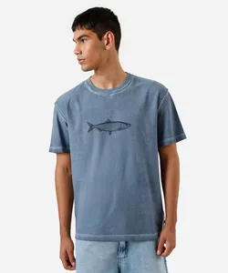 camiseta dupla face masculina de algodão estampada estonada azul GG