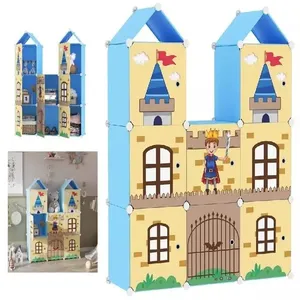 Organizador Infantil Modular Tema Castelo para Brinquedos e Roupas Menino 10 Compartimentos Plástico Guarda Roupa Infantil Modular Tema Castelo Menino 10 Compartimentos em Plástico