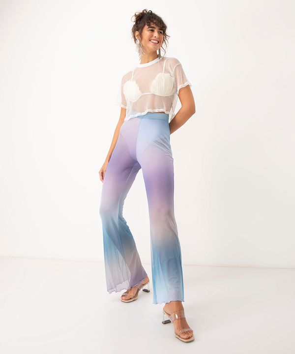 calça de tule tie dye cintura alta com calcinha azul claro G