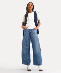 calça baggy feminina jeans cintura média azul 44