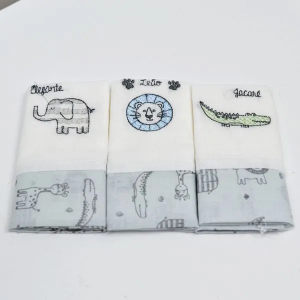 Paninho de Boca Bordado com 3 Peças - 3505 Selva Rabisco