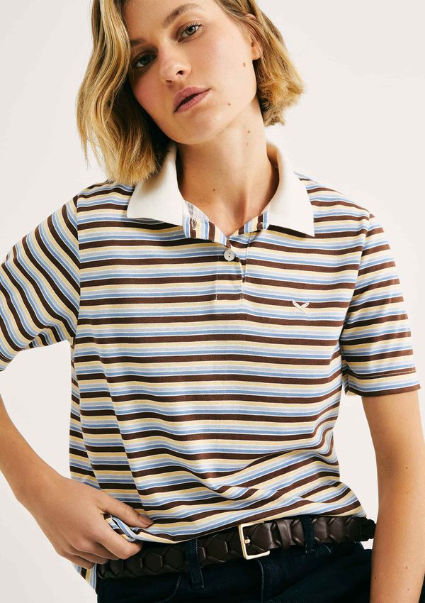 Blusa Polo Feminina Listrada - Marrom M