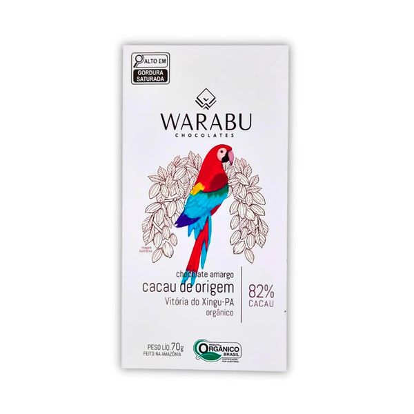 Chocolate Organico 82% Cacau Vitoria do Xingu- PA Warabu 70g