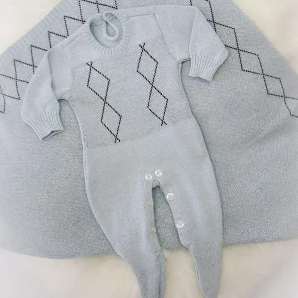 Saída de Maternidade de Tricô Azul Claro Tricô Kids