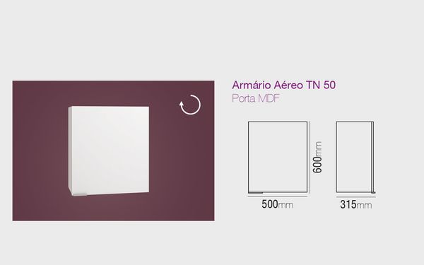 Armário Aereo Com Porta Mdf Tn 50Cm Branco Bumi