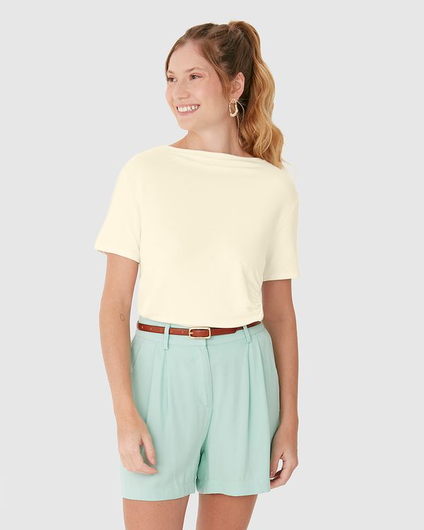 Blusa Reta Feminina Franzido Lateral Em Moletinho De Viscose Off White - G