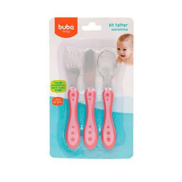 Kit Talheres Inox Estrelinha Rosa Buba