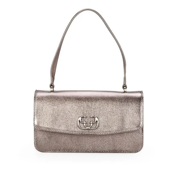 Bolsa Couro Cinza Pewter Shoulder