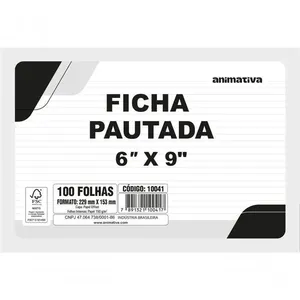 Ficha Pautada 6'' X 9'' Pacote 100 Folhas Papel 150g-m2 Certificação FSC para Anotações Branco Ficha Pautada 6'' X 9'' Pacote 100 Folhas Papel 150g-m2 para Estudos e Organização Branco