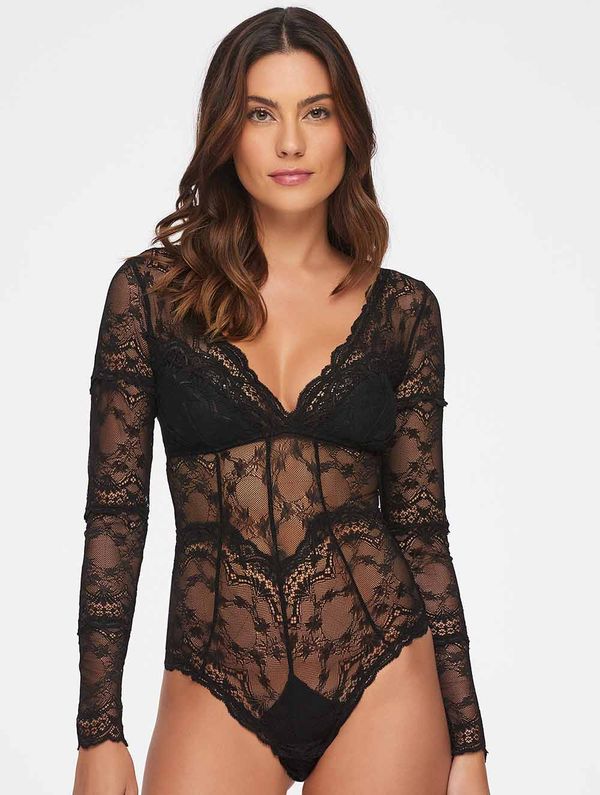 Body Manga Longa com Bojo Removível Pétala PRETO P