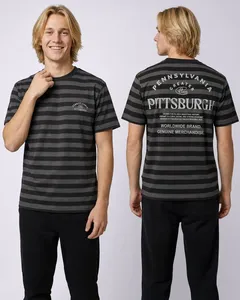 Camiseta Masculina Listras Estampa Frente e Costas Preto XG