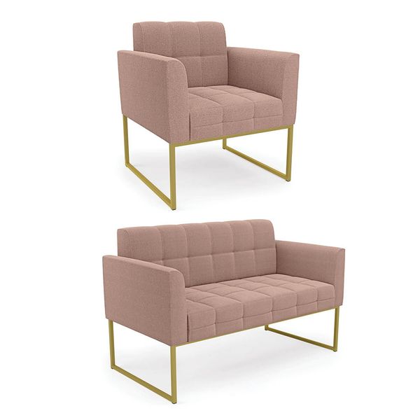 Namoradeira e Poltrona Industrial Dourado Elisa Bouclê Rosê D03 - D'Rossi