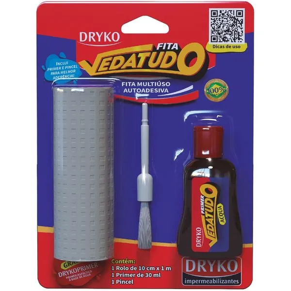 Fita Vedatudo Cinza 1 Metro com Pincel e Primer - BLISTER-CINZA - DRYKO