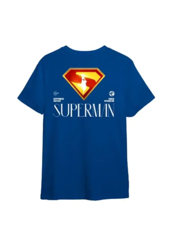 Camiseta Algodão Azul Manga Curta Superman Logo Filme 08 / Azul