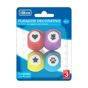 Furadores Decorativos 9mm Blister Com 4 Formatos (flor/ Coração/ Estrela/ Patinha) 345415 - Tilibra