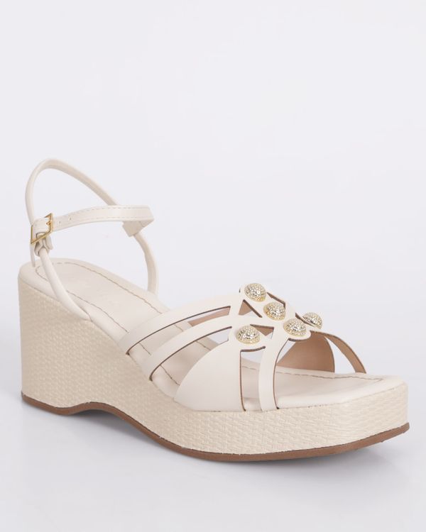 Sandália Feminina Renata Mello Anabela Com Aplicações Off White 34
