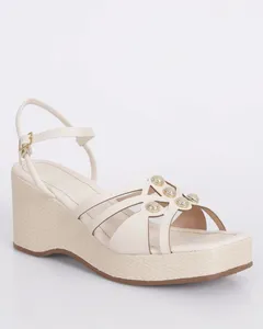Sandália Feminina Renata Mello Anabela Com Aplicações Off White 34