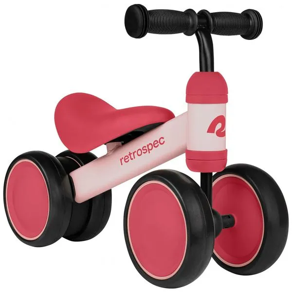 Bicicleta sem Pedal Infantil com 4 Rodas para Crianças de 1 a 4 Anos, RETROSPEC 4501, Rosa 110v