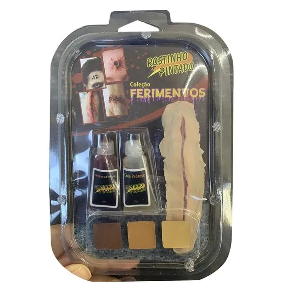 Kit Halloween Rostinho Pintado Maquiagem Ferimento