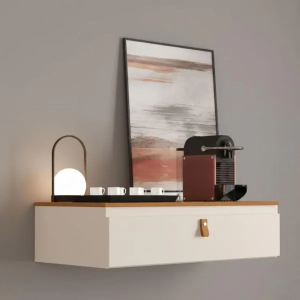 Console Bancada Cantinho do Café Suspenso 1 Gaveta 1 Prateleira MDP 66cm Off White-Nature de Casa Console Bancada Cantinho do Café Suspenso 1 Gaveta MDP 66cm Off White-Nature de Casa
