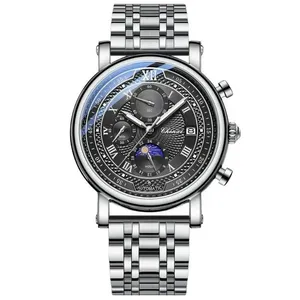 Relógio de Pulso Masculino Cronógrafo Luminoso em Aço Inox Cinza Chenxi Relógio Masculino de Negócios Cronógrafo em Aço Inox Cinza Chenxi