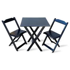 Jogo De Mesa 2 Cadeiras 60x60 Dobravel Para Bar E Restaurante - Preto - Cor: Preto