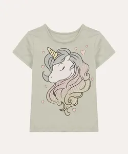 camiseta de algodão infantil unicórnio verde 10