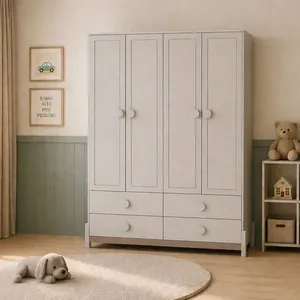 Guarda-Roupa Infantil 4 Portas 4 Gavetas MDF Linha Luna AREIA/ CAPUCCINO