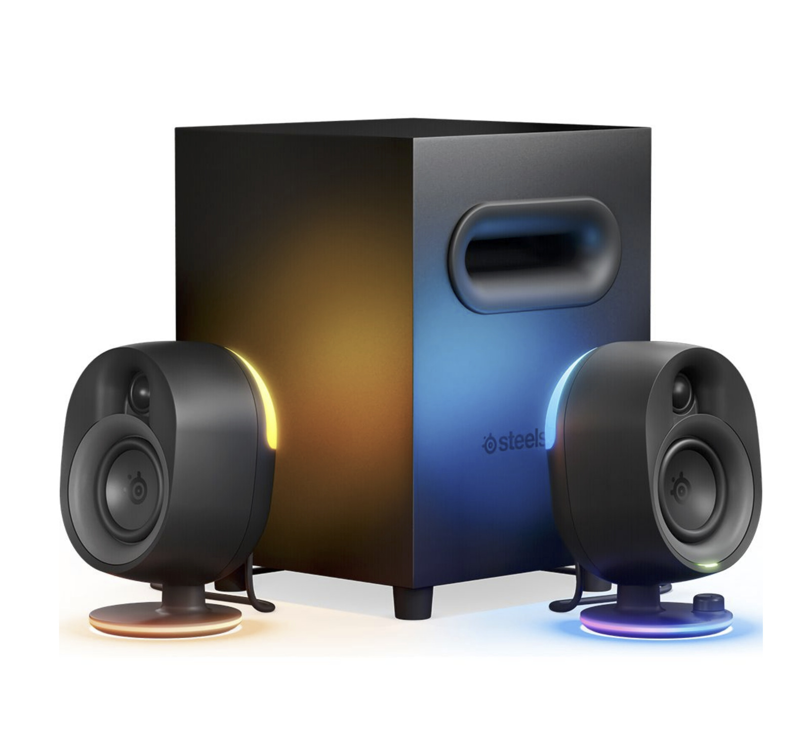 KIt Caixas Som Gamer SteelSeries Arena 7 RGB 2.1 Com Bluetooth 150w Conexão óptica, Para PC, Celular, Mac e PS5/PS4