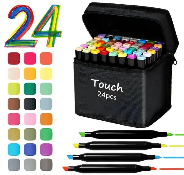 Kit 24 Canetinhas Coloridas Ponta Dupla Para Desenhos Goods