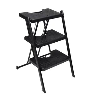 Escada Doméstica Alcance 3 Degraus Aço com Trava de Segurança Dobrável 120kg Preto Anodilar Escada Alcance 3 Degraus Aço com Pés Antiderrapantes Dobrável 120kg Preto Anodilar