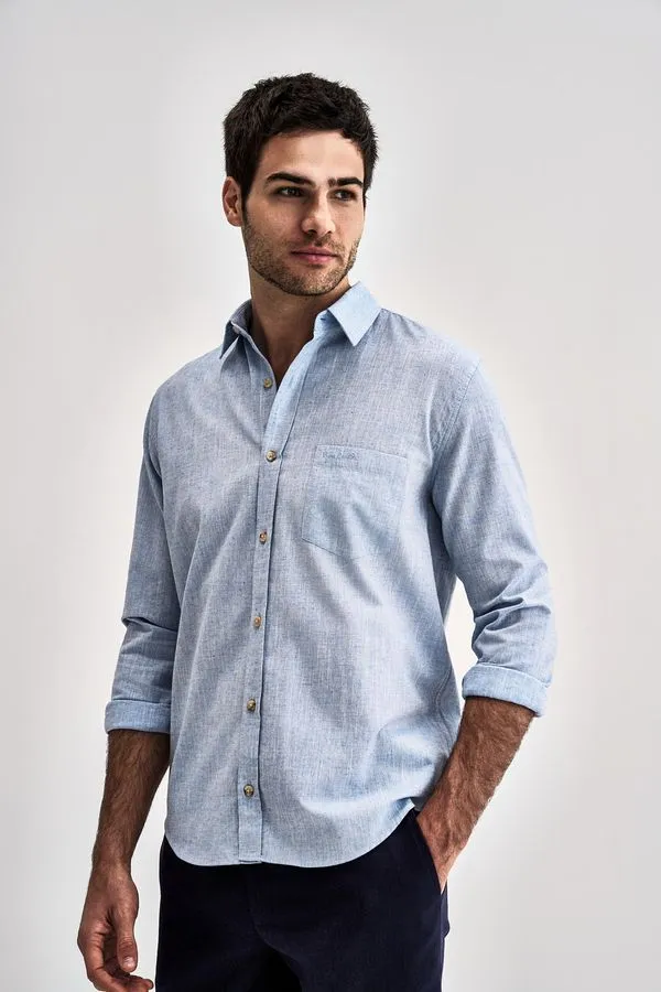 Camisa Casual Manga Longa Lisa - Azul - 6
