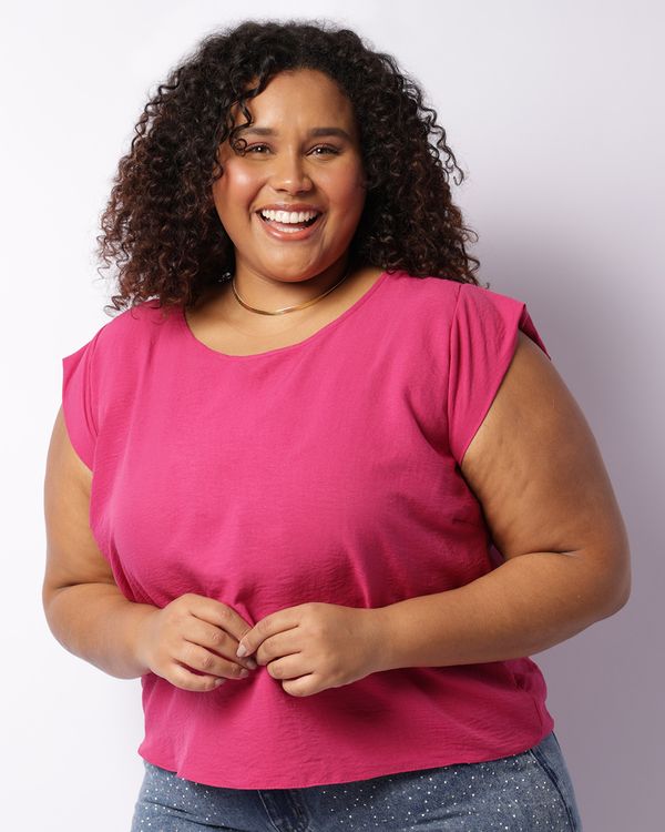 Blusa Plus Size Feminina Viscose Lisa Manga Curta Rosa G3