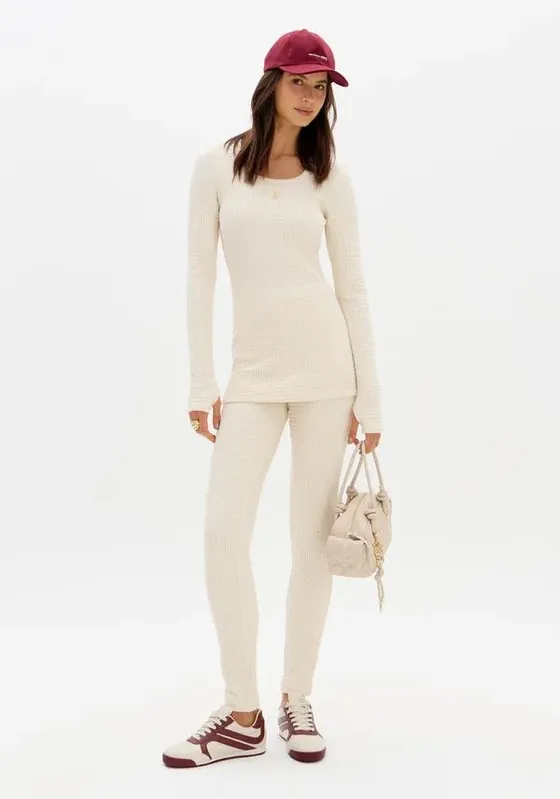 Calça Legging Com Cintura Alta Bege G