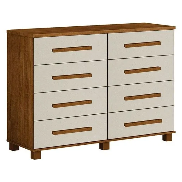 Cômoda San Marino 8 Gavetas MDF com Puxador Madeira Off White Brilhante com Corrediças Telescópicas Cômoda San Marino 8 Gavetas MDF com Puxador Madeira Off White com Corrediças Telescópicas