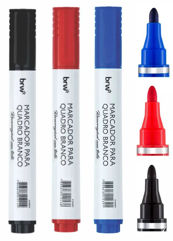 kit Marcador Quadro Branco Recarregável- 3 Cores