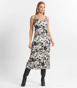 Vestido Feminino Midi De Alça Animal Print Veshine Preto GG