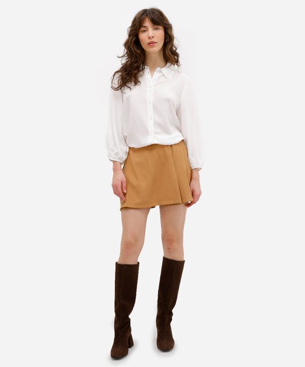 short saia feminino de viscose com pregas bege 40